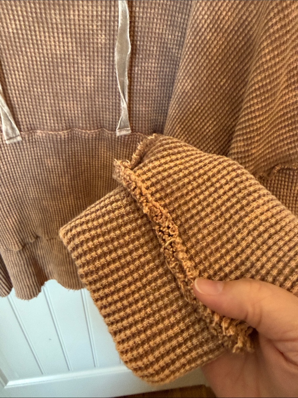 BiBi Washed Brown Waffle-Knit Hooded Sweater - Picture 6 of 9